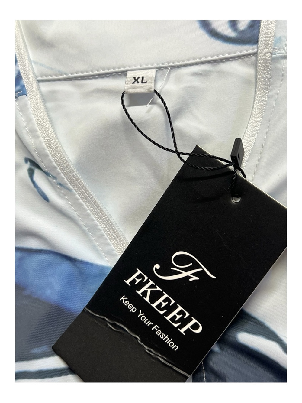 NWT FKEEP Blue & White Marble Print UPF 50+ 1/4 Zip Sun Shirt | Size XL - Picture 8 of 10